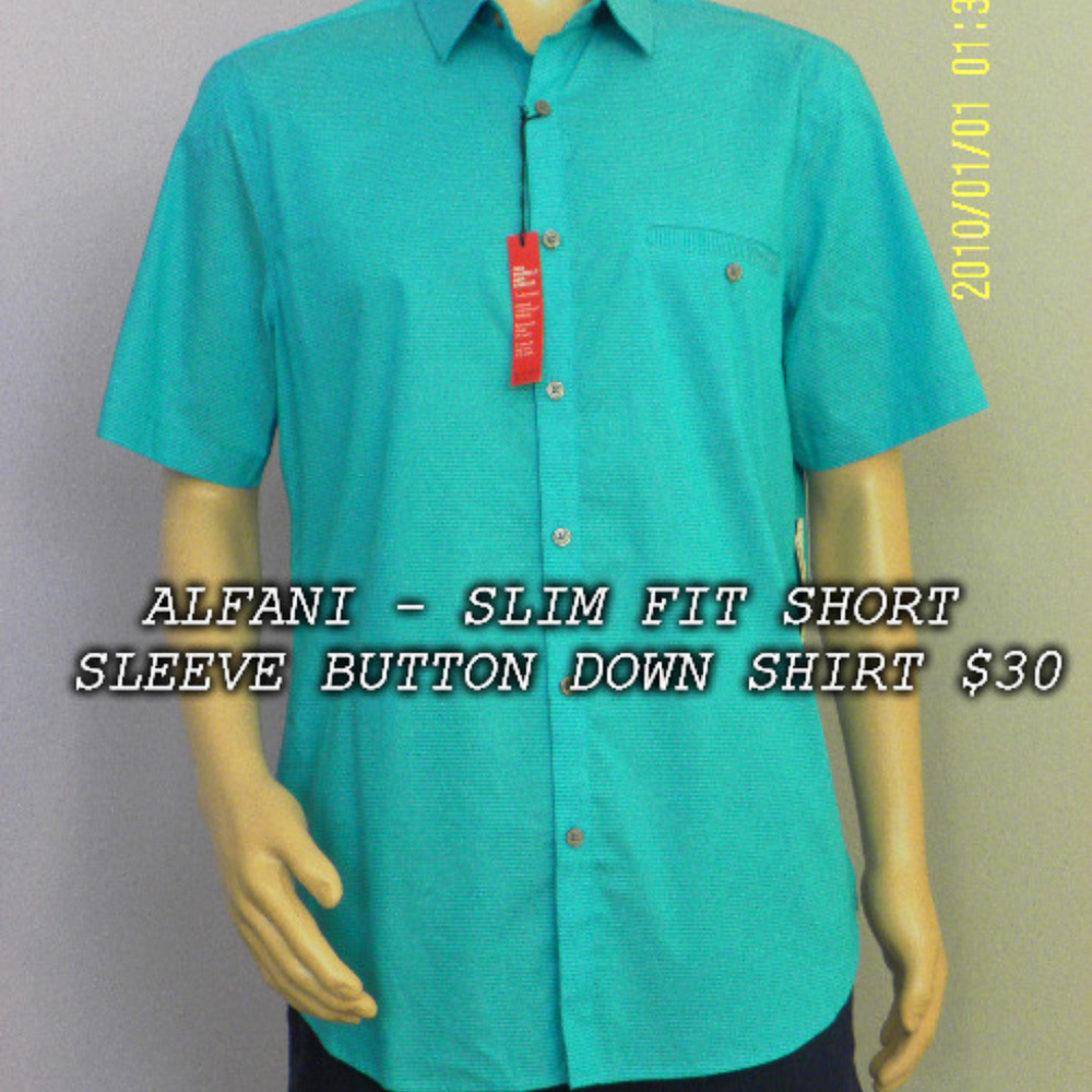 NWT Alfani Slim Fit Short Sleeve Button Down Shirt